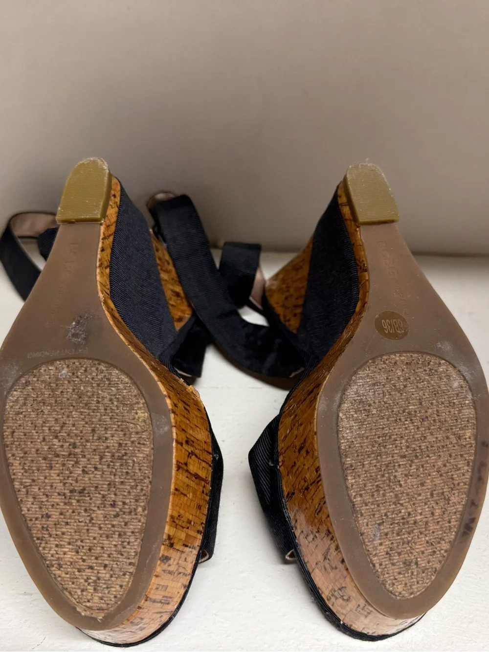 BCBGeneration Black Cork Platform Ankle-Strap Sandals